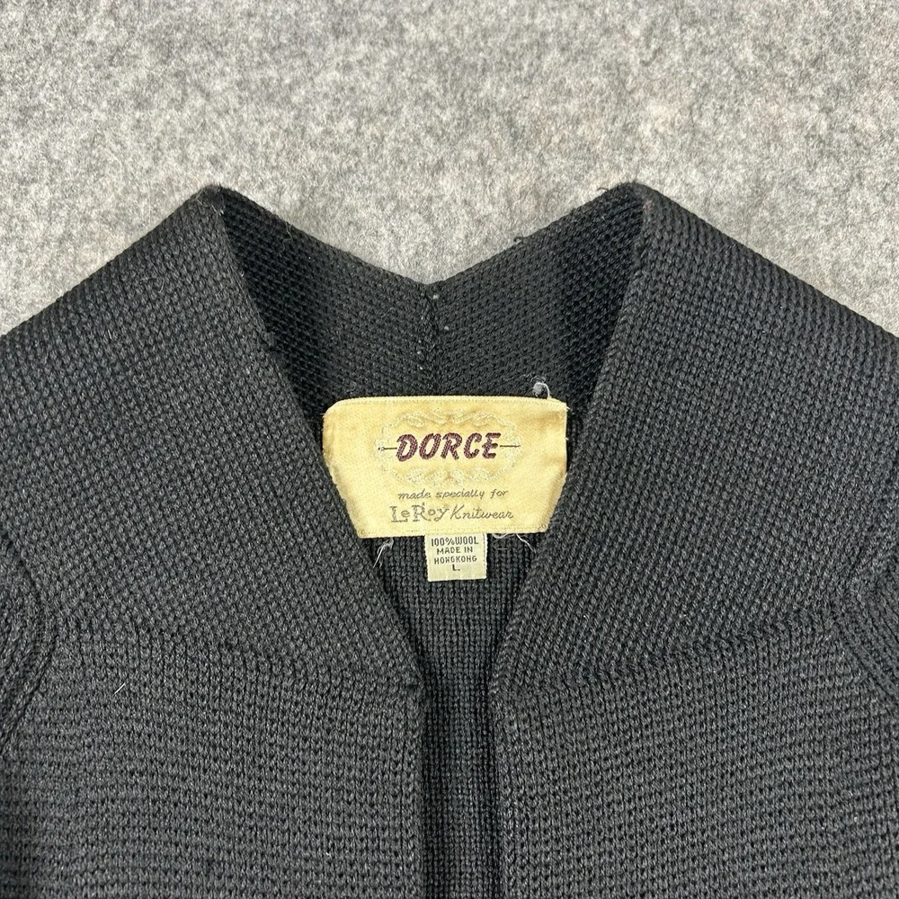Vintage Dorce Leroy Knitwear Sweater Womens Large Cardigan Black 100% Wool Flaws